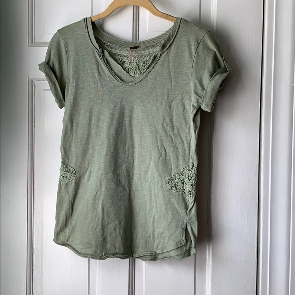 Olive Green Tee with Lace Details